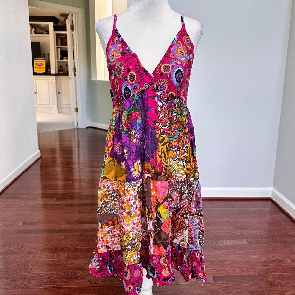 Vintage Y2K Funky People Made in India 100% Cotton Unique Patterned Dress